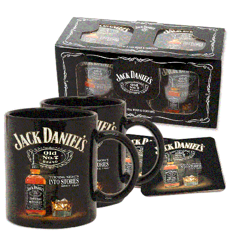 JACK DANIEL 2 Coffee Mugs with Coasters