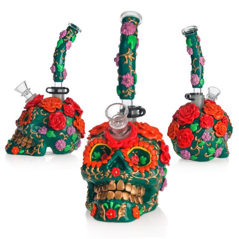 Floral Skull Blaze Glass Bong