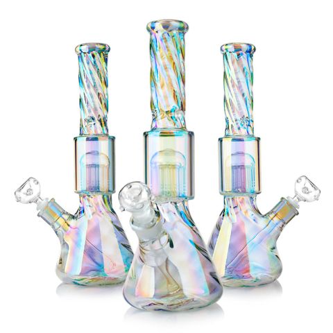 OLS Glass 14" Iridescent Beaker Bong – 10-Arm Tree Perc & Ice Catcher Edition