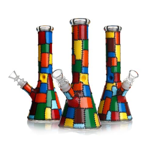 Phoenixstar 10" Patchwork Printed Beaker Bong – Multicolor Quilt Edition