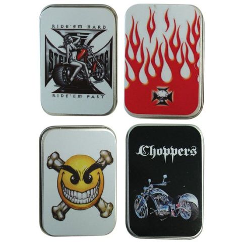 Tobacco tin with choppers print