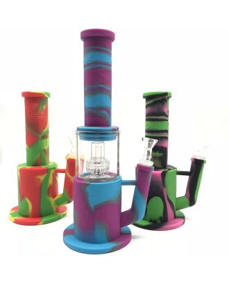 LARGE SILICONE BONG WITH GLASS PERCOLATOR 34CM