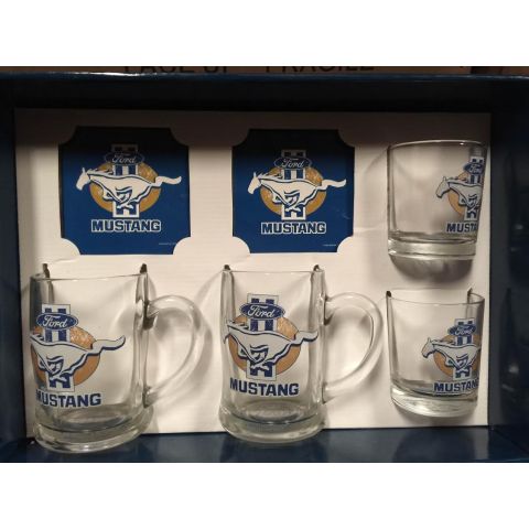 FORD Glass Stein with coasters gift pack Mustang