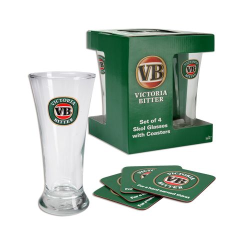 VB Set of 4 Skol Glasses with coasters