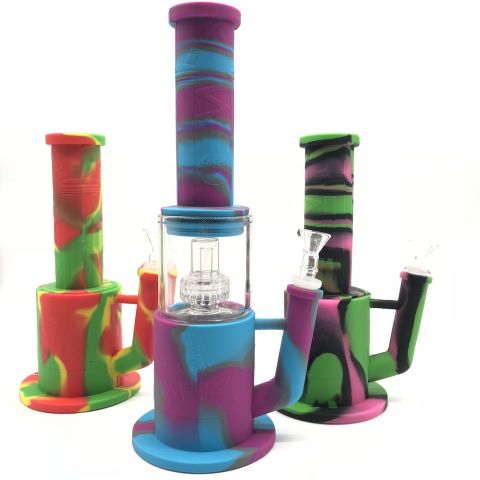 LARGE SILICONE BONG WITH GLASS PERCOLATOR 34CM
