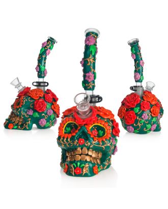 Floral Skull Blaze Glass Bong