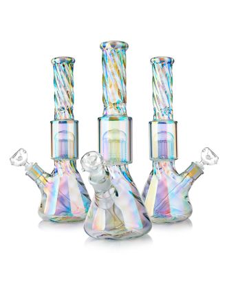 OLS Glass 14" Iridescent Beaker Bong – 10-Arm Tree Perc & Ice Catcher Edition