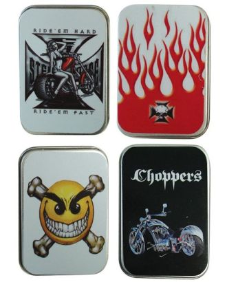 Tobacco tin with choppers print
