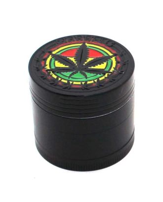 4-Part Metal Grinder - Rasta Leaf - Black